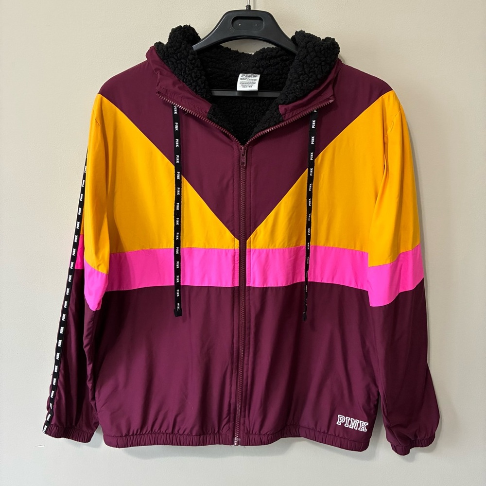 PINK Victoria's Secret Colorblock Hooded Fleece Lined Windbreaker Jacket XS/S